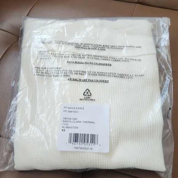 Free People Santa Clara Thermal Shirt Top Long Sleeve White size XS new w… - Picture 5 of 16